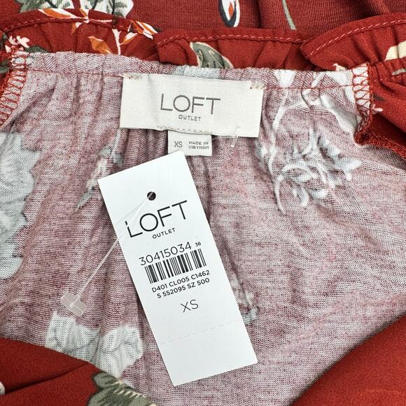 NWT Loft Peasant Blouse Size XS Rust Botanical Print 3/4 Sleeve Autumn Top - Picture 10 of 14